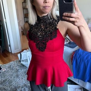 Red lace peplum top